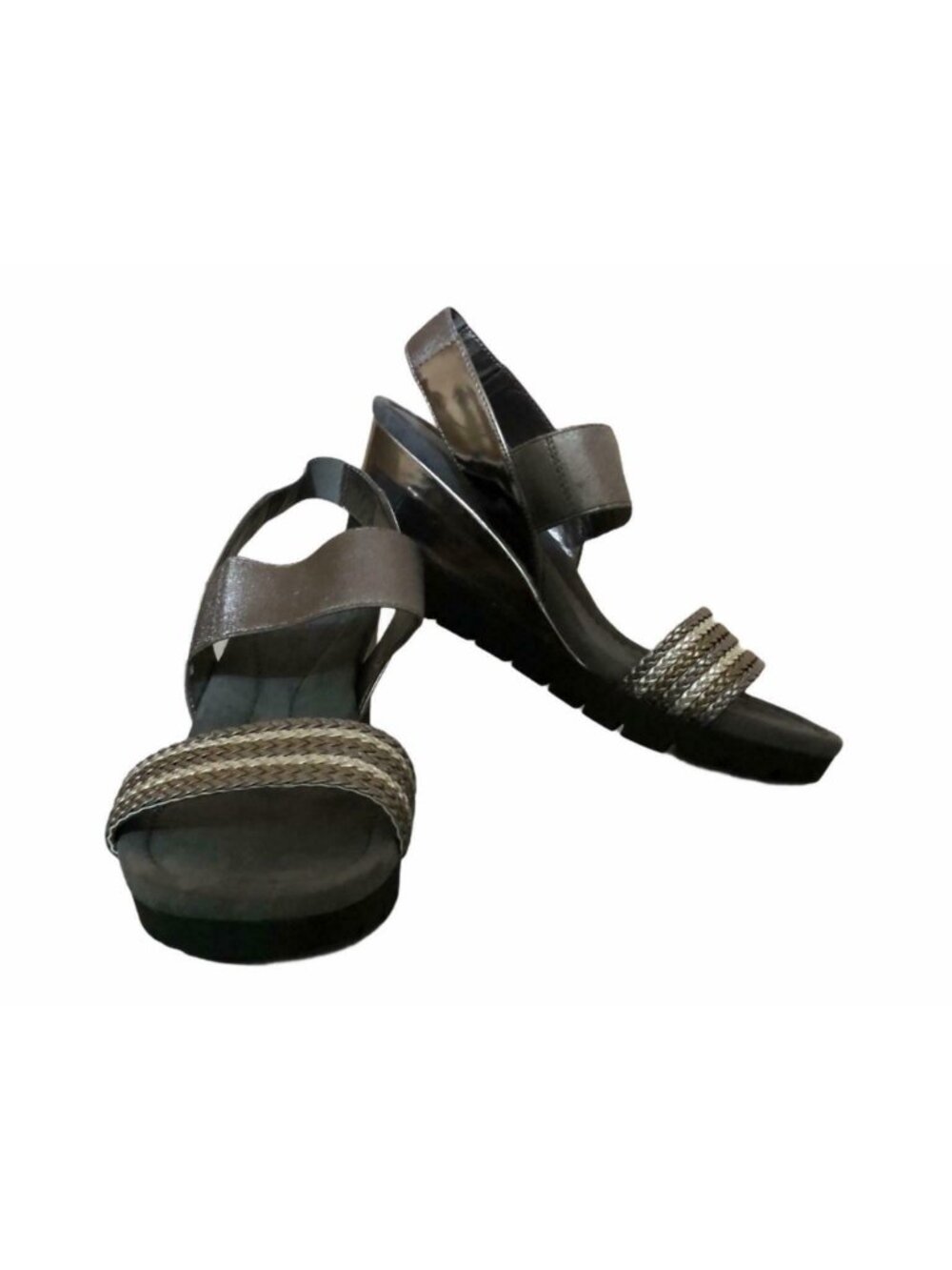 Bandonlino Sandals Wedge Heel Womens 10 M Metallic Silver Gray Comfort Strappy